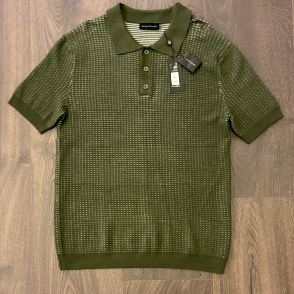 Elie Tahari NWT Gorgeous Men's Green textured Polo Sweater - S - Picture 1 of 5